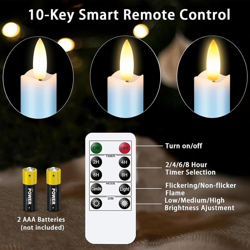 KSWING Upgraded Real Wax LED Flameless Light Blue Taper Candles with Remote, 6 PCS Candlesticks Battery Operated 3D Flickering - 9.6" Long Realistic Fake Candle Sticks for Home/Wedding/Xmas Decor - Image 3